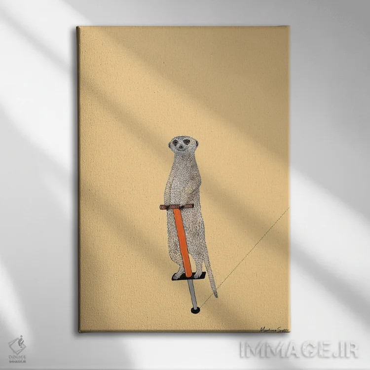 تابلو مدرن میرکات روی چوب فنردار اثر مارتینا اسکات - نمای روبهرو روی دیوار