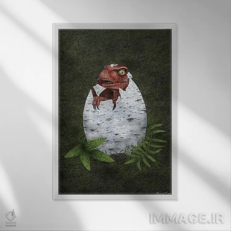 تابلو مدرن رپتور کوچک اثر مارتینا اسکات - نمای قابدار سفید