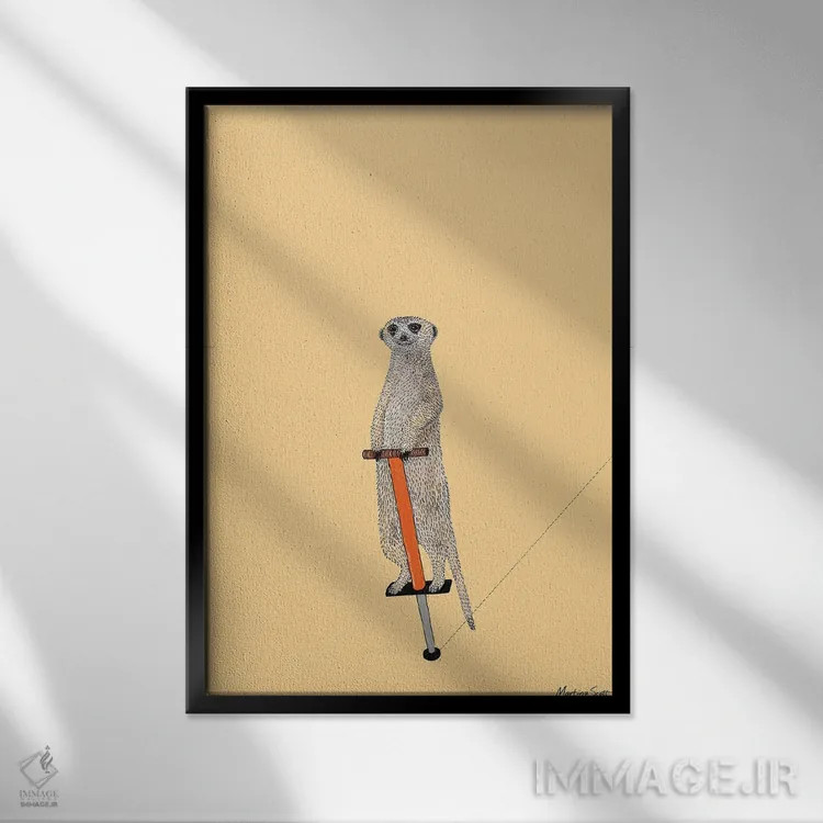 تابلو مدرن میرکات روی چوب فنردار اثر مارتینا اسکات - نمای قابدار مشکی