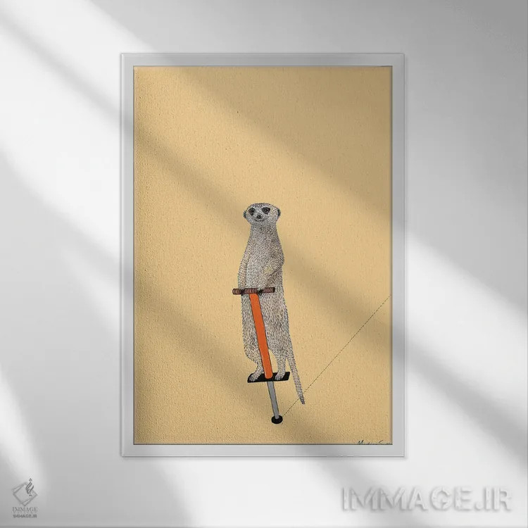 تابلو مدرن میرکات روی چوب فنردار اثر مارتینا اسکات - نمای قابدار سفید