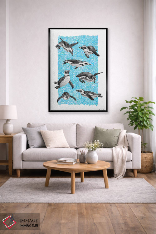 تابلو مدرن پنگوئن های آفریقایی اثر مارتینا اسکات - D1B