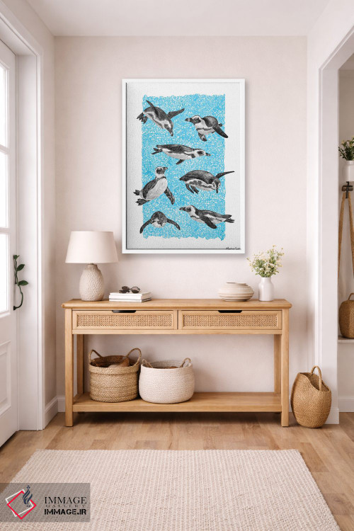 تابلو مدرن پنگوئن های آفریقایی اثر مارتینا اسکات - D5W