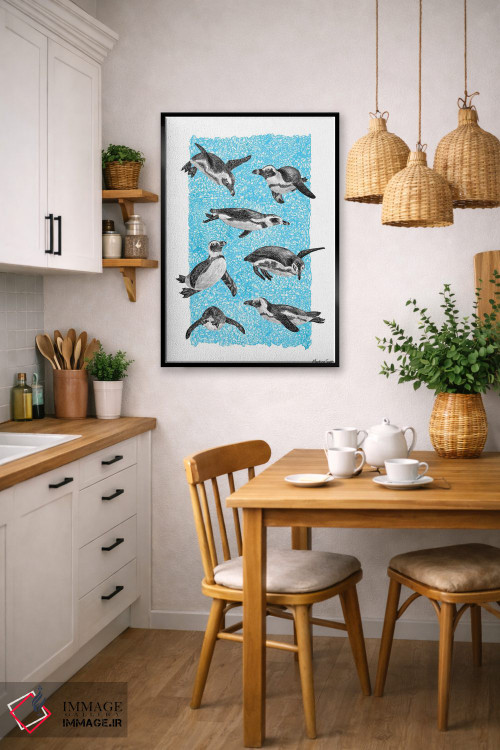 تابلو مدرن پنگوئن های آفریقایی اثر مارتینا اسکات - D6B