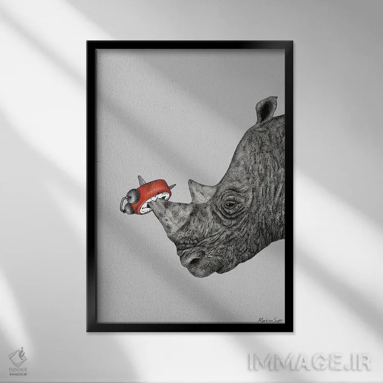 تابلو مدرن کرگدن خسته اثر مارتینا اسکات - نمای قابدار مشکی