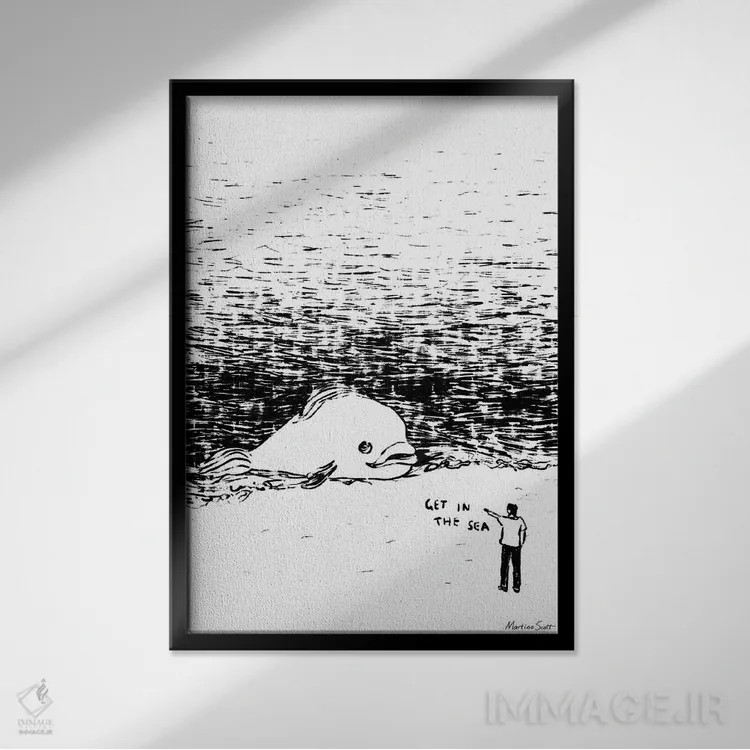 تابلو مینیمال برو تو دریا اثر مارتینا اسکات - نمای قابدار مشکی