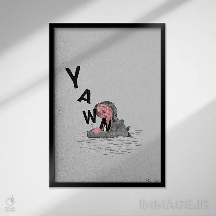 تابلو مینیمال اسب آبی خمیازه کش اثر مارتینا اسکات - نمای قابدار مشکی