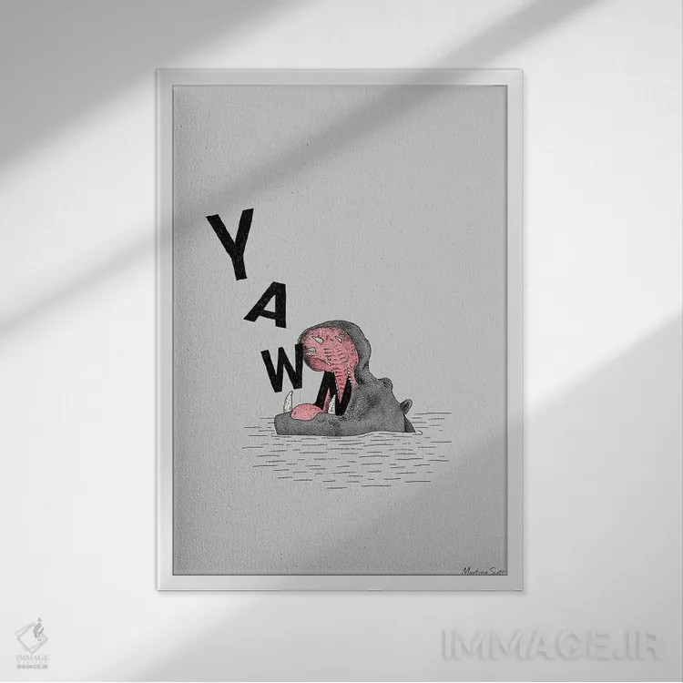 تابلو مینیمال اسب آبی خمیازه کش اثر مارتینا اسکات - نمای قابدار سفید