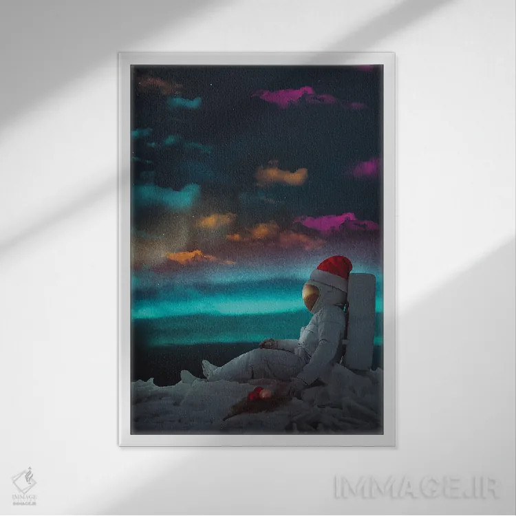 تابلو دکوراتیو کریسمس فضایی اثر ماریشا بکر - نمای قابدار سفید