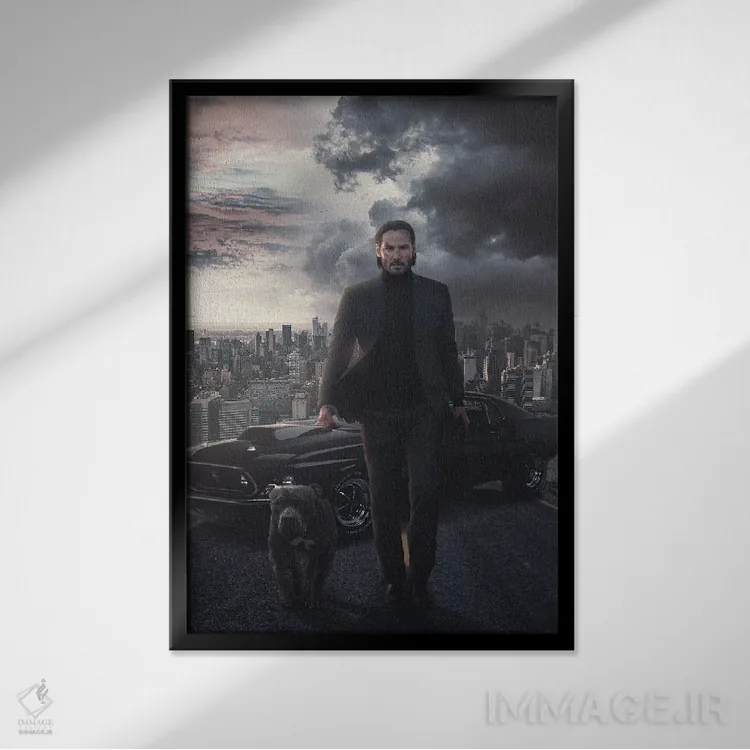 تابلو دکوراتیو جان ویک ۴ اثر ماریشا بکر - نمای قابدار مشکی