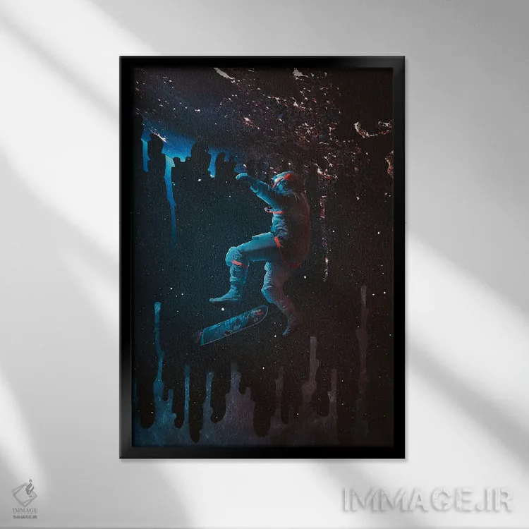 تابلو دکوراتیو اسکیت فضایی اثر ماریشا بکر - نمای قابدار مشکی