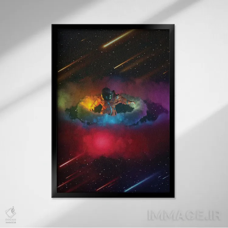 تابلو دکوراتیو حلقه های نئونی اثر ماریشا بکر - نمای قابدار مشکی