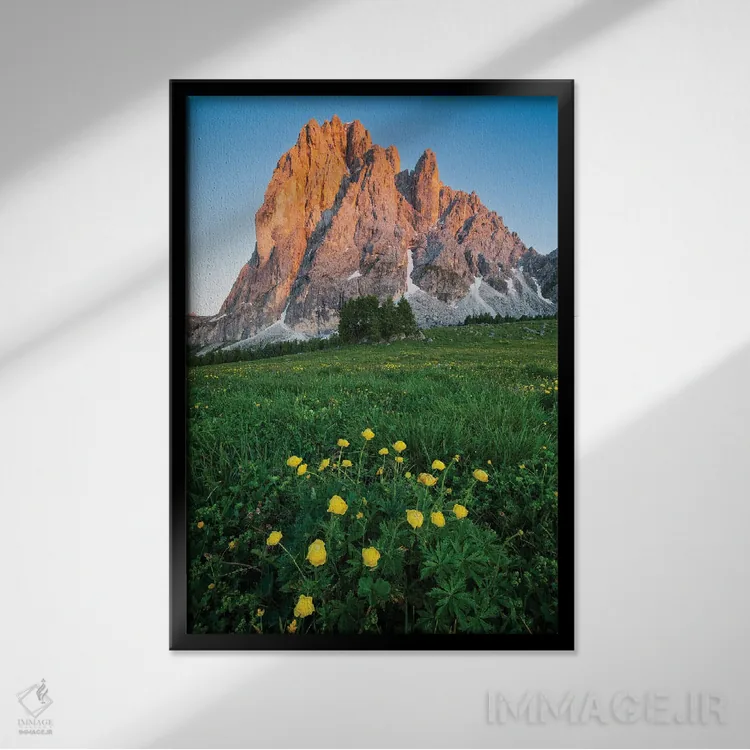 تابلو دکوراتیو شکوفایی در دولومیت ها اثر مائورو باتیستلی - نمای قابدار مشکی