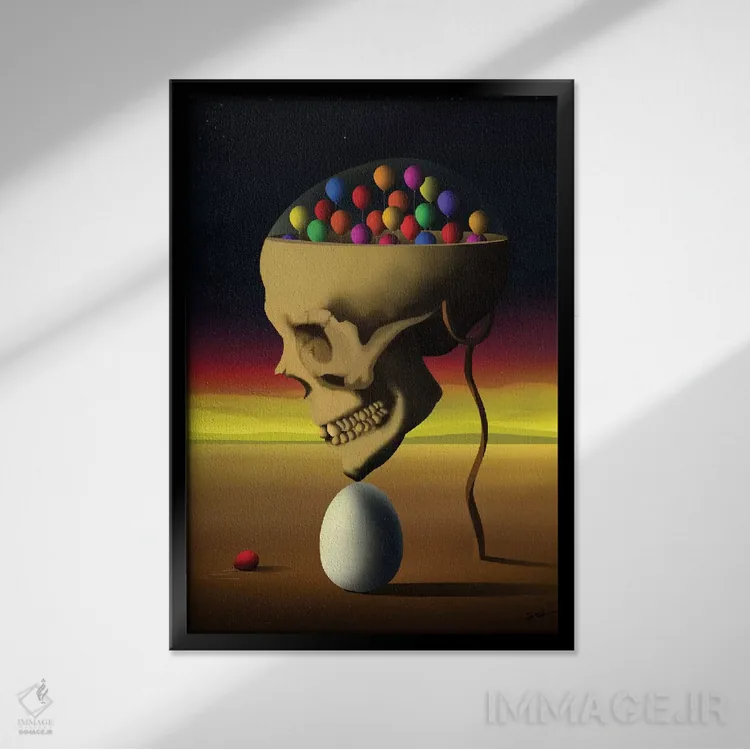تابلو دکوراتیو جمجمه از نیمرخ اثر مارسل کارام - نمای قابدار مشکی