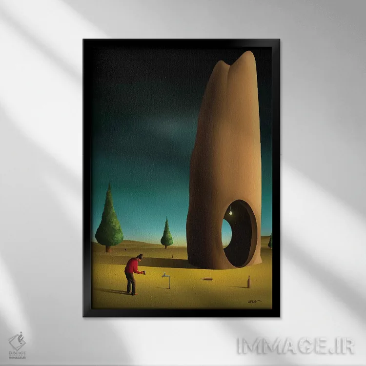 تابلو دکوراتیو صحنه ای با درختان کاج اثر مارسل کارام - نمای قابدار مشکی