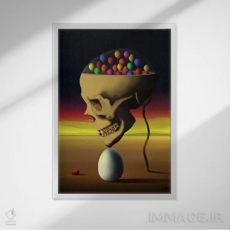 تابلو دکوراتیو جمجمه از نیمرخ اثر مارسل کارام - نمای قابدار سفید