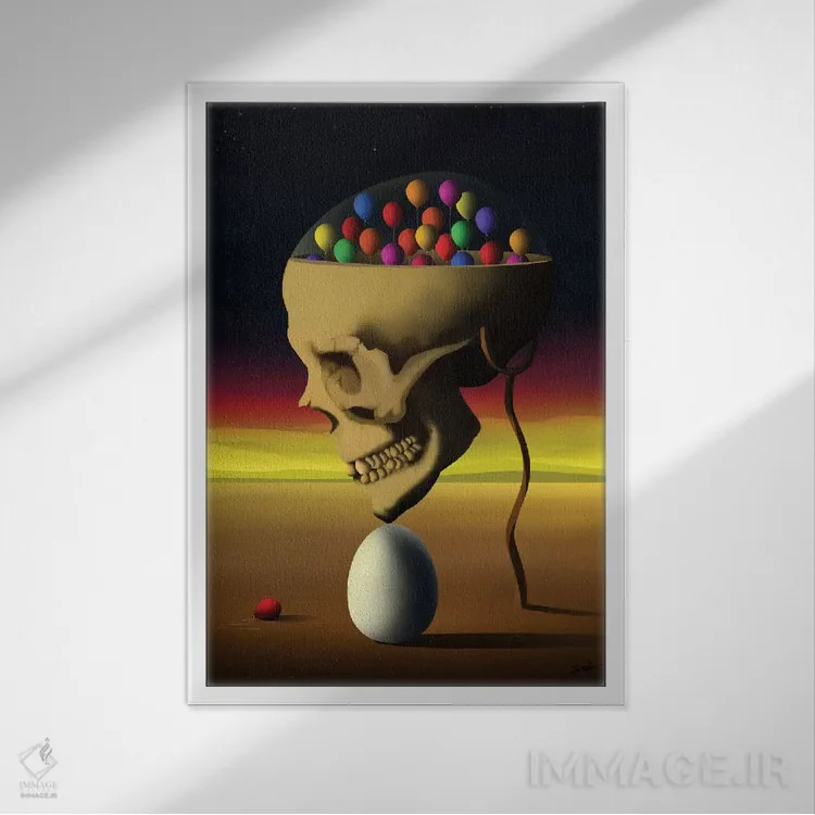 تابلو دکوراتیو جمجمه از نیمرخ اثر مارسل کارام - نمای قابدار سفید