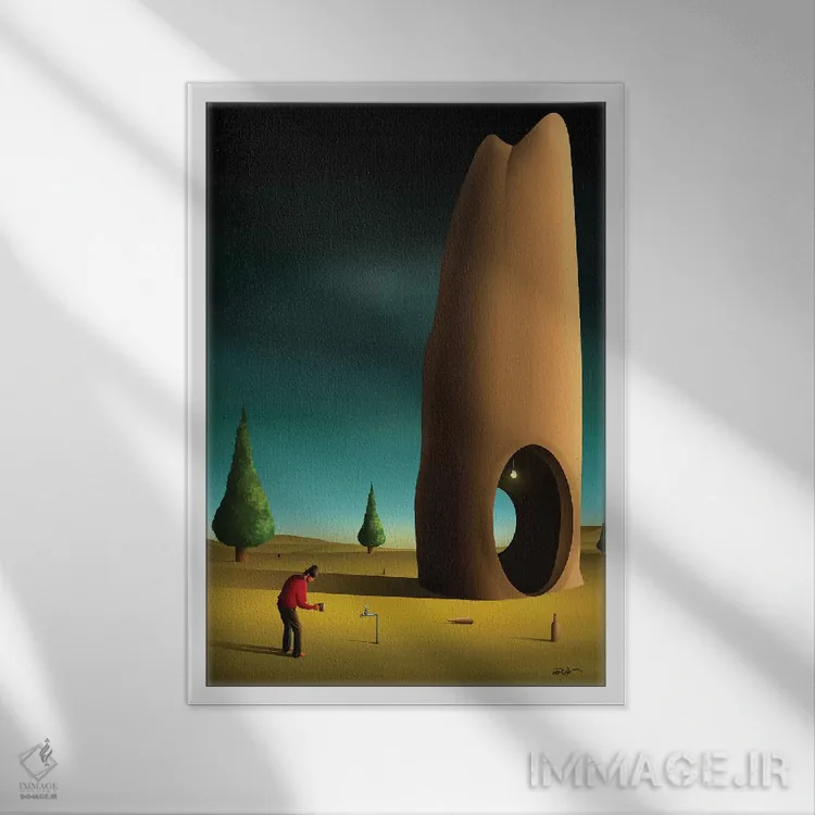 تابلو دکوراتیو صحنه ای با درختان کاج اثر مارسل کارام - نمای قابدار سفید
