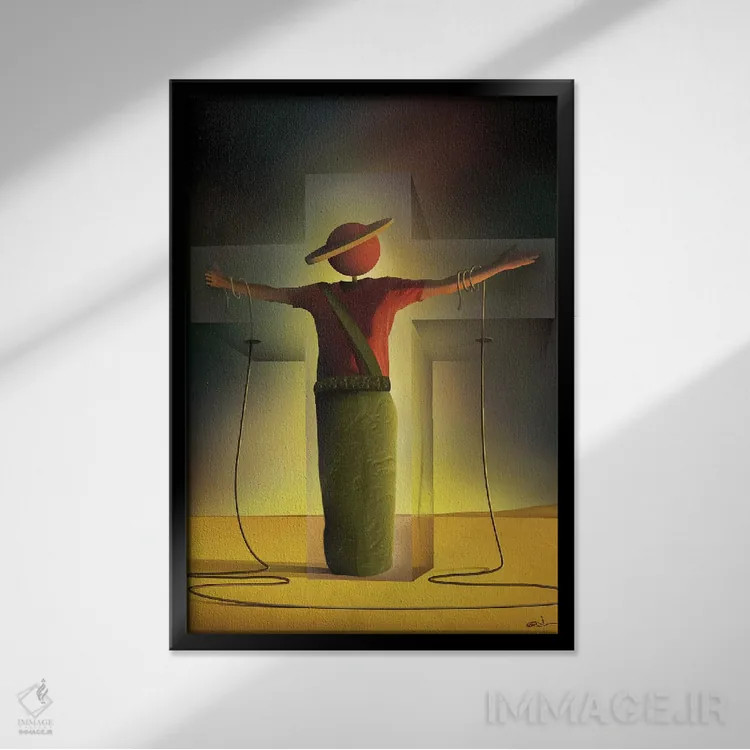 تابلو دکوراتیو مرد روی صلیب اثر مارسل کارام - نمای قابدار مشکی