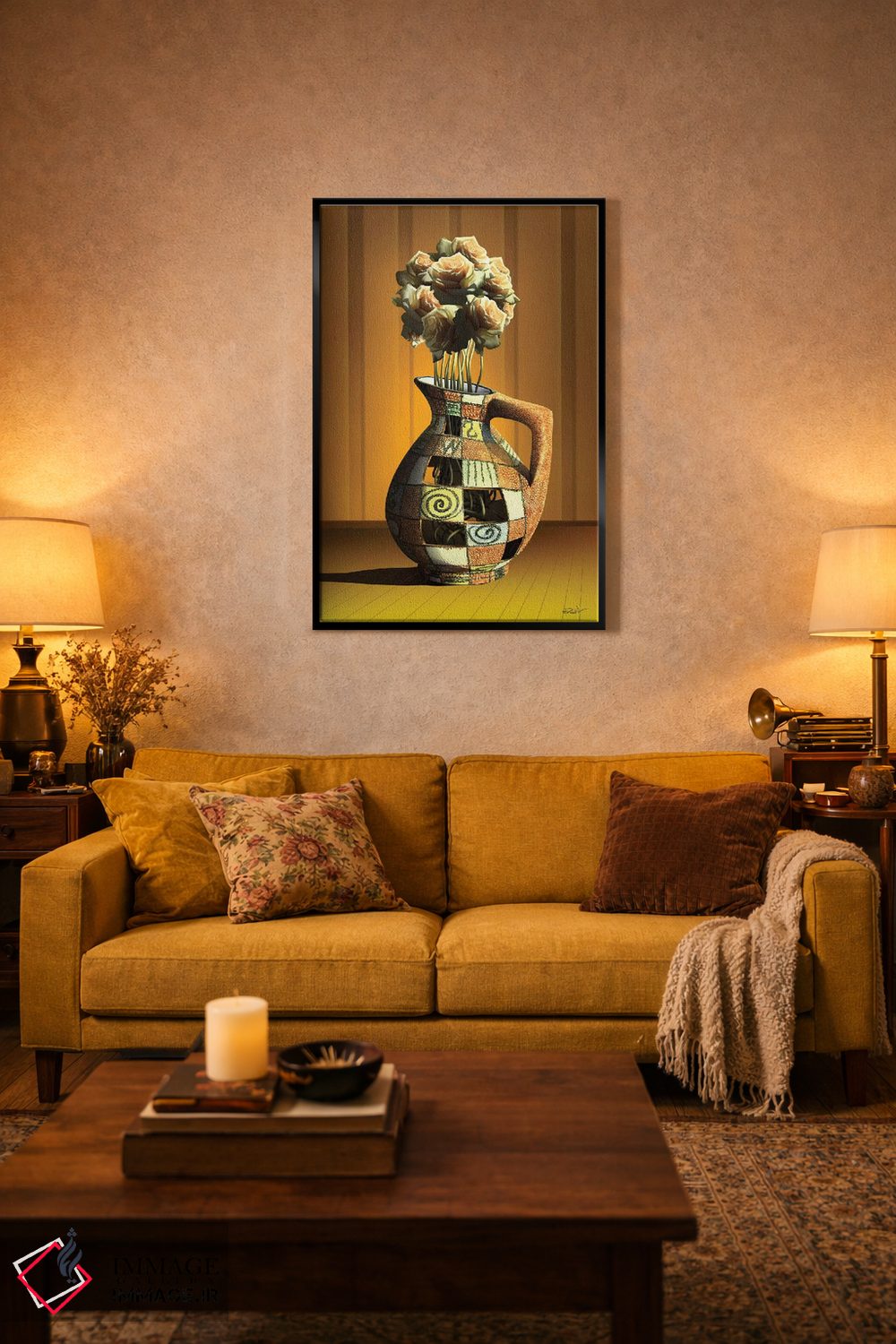 تابلو دکوراتیو گلدان گل رز اثر مارسل کارام - D3B