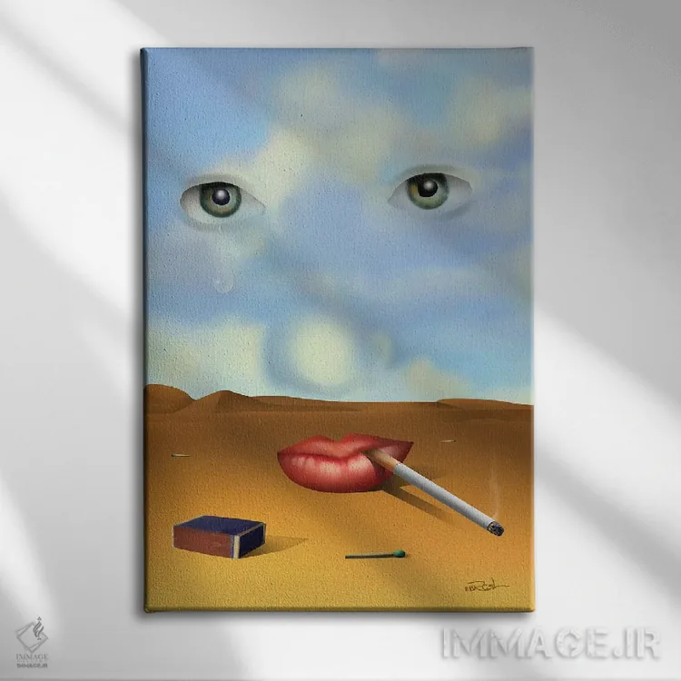 تابلو دکوراتیو پرتره با سیگار اثر مارسل کارام - نمای روبهرو روی دیوار