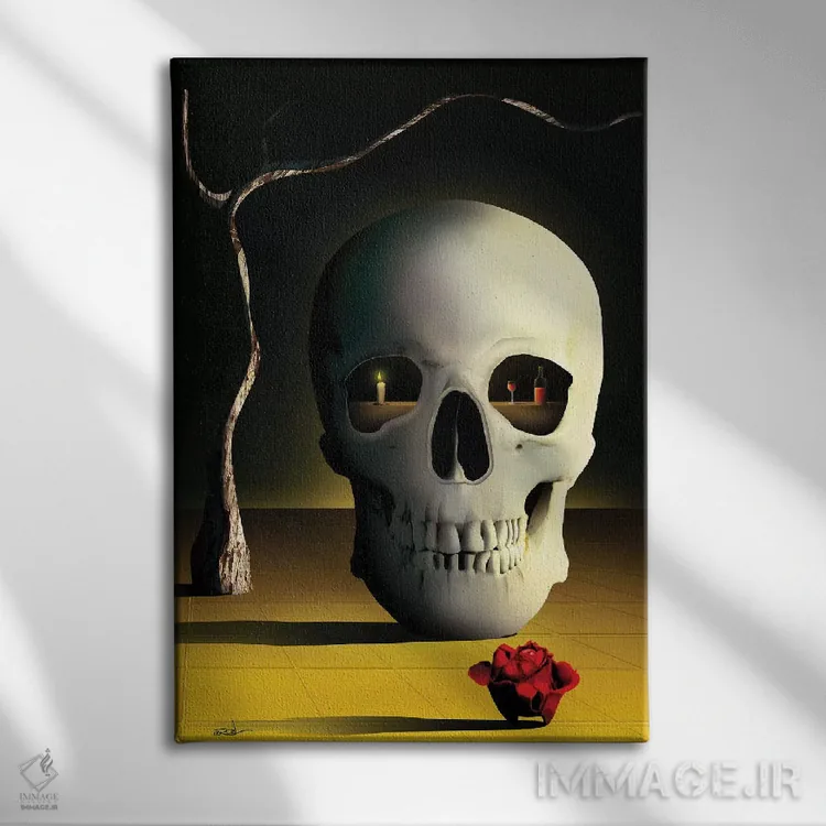 تابلو دکوراتیو جمجمه دیجیتال اثر مارسل کارام - نمای روبهرو روی دیوار