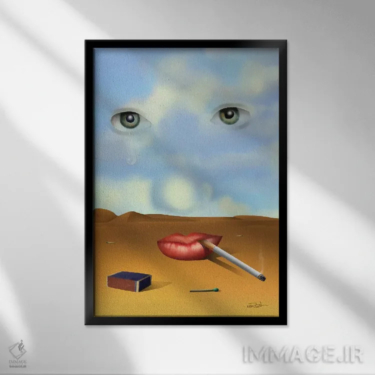 تابلو دکوراتیو پرتره با سیگار اثر مارسل کارام - نمای قابدار مشکی