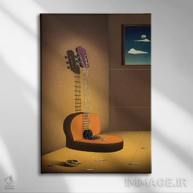 تابلو دکوراتیو گیتار روی دیوار اثر مارسل کارام - نمای روبهرو روی دیوار