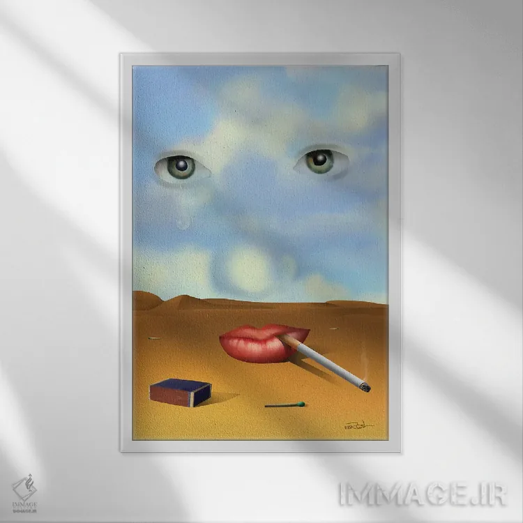 تابلو دکوراتیو پرتره با سیگار اثر مارسل کارام - نمای قابدار سفید
