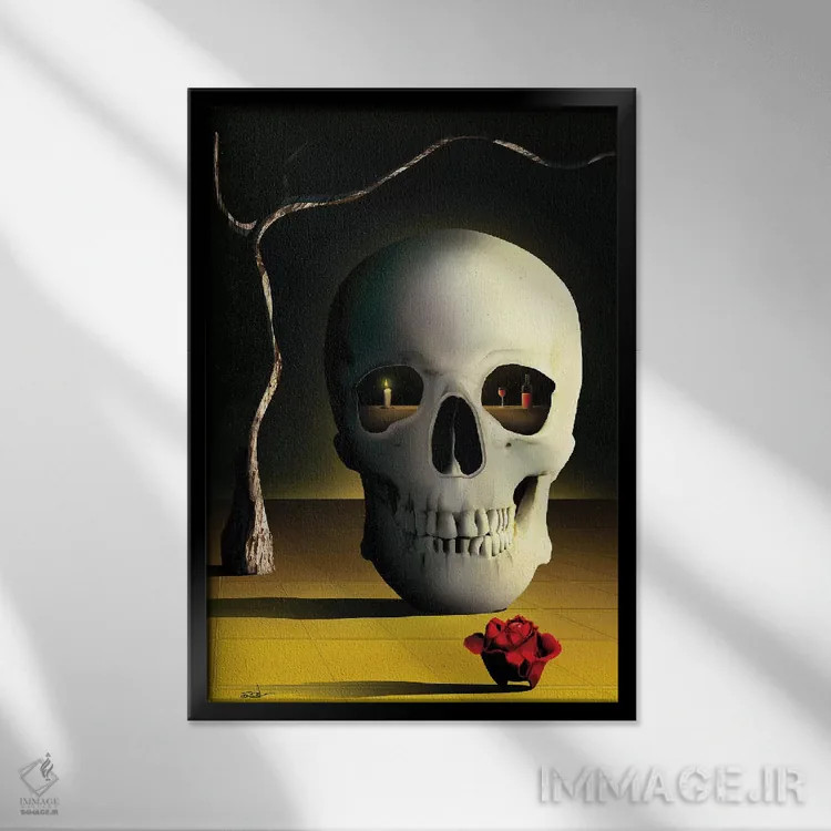 تابلو دکوراتیو جمجمه دیجیتال اثر مارسل کارام - نمای قابدار مشکی