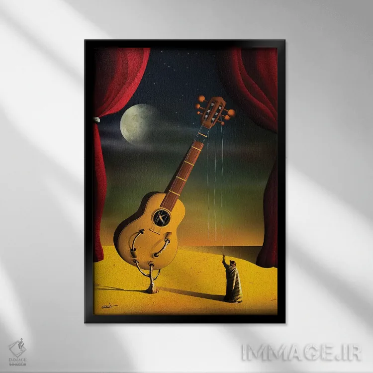 تابلو دکوراتیو گیتار اثر مارسل کارام - نمای قابدار مشکی