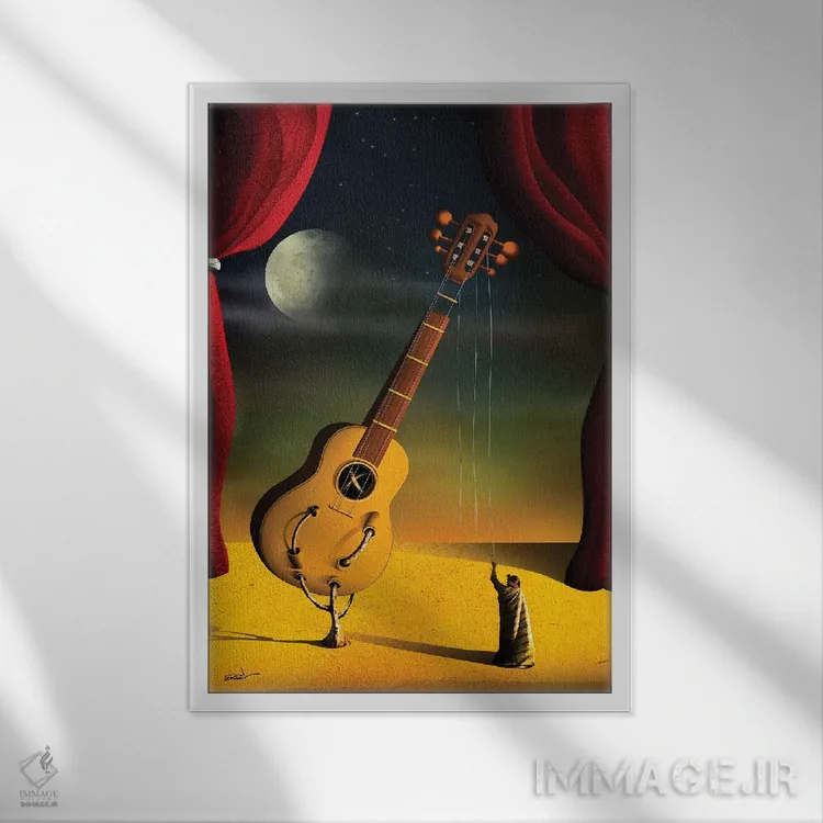 تابلو دکوراتیو گیتار اثر مارسل کارام - نمای قابدار سفید
