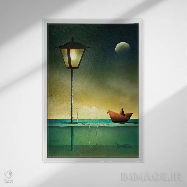 تابلو دکوراتیو قایق اسباب بازی در آرامش اثر مارسل کارام - نمای قابدار سفید