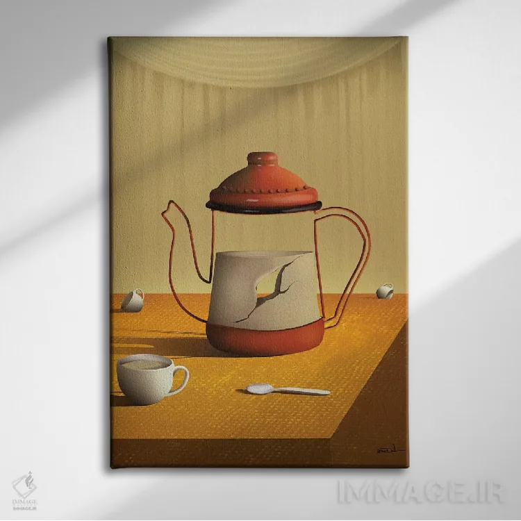 تابلو دکوراتیو قوری روی میز اثر مارسل کارام - نمای روبهرو روی دیوار