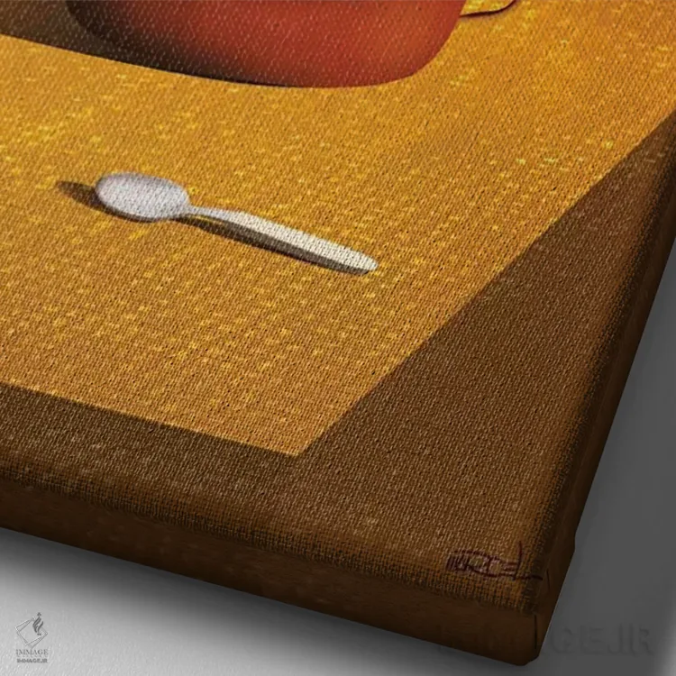 تابلو دکوراتیو قوری روی میز اثر مارسل کارام - نمای نزدیک بافت بوم