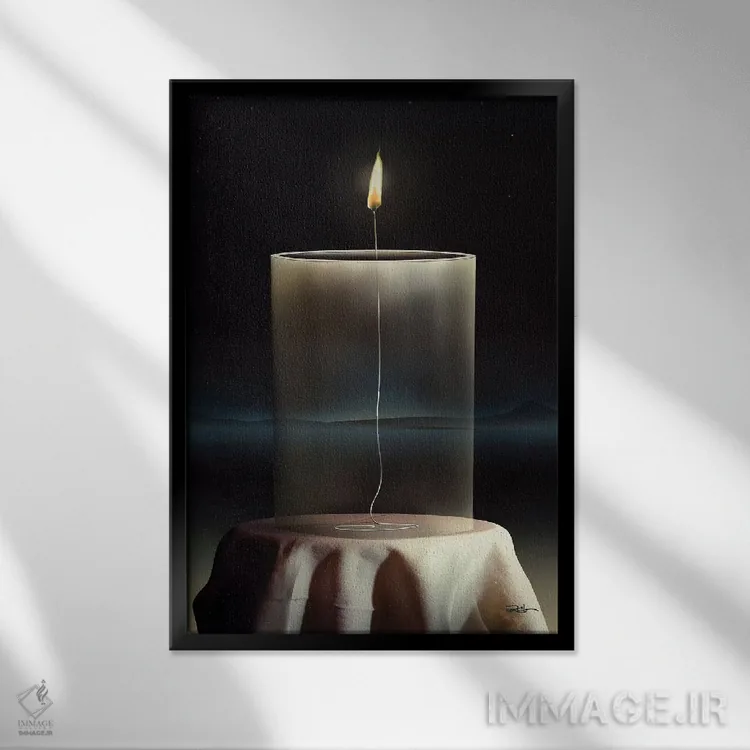 تابلو دکوراتیو شمع شیشه ای اثر مارسل کارام - نمای قابدار مشکی