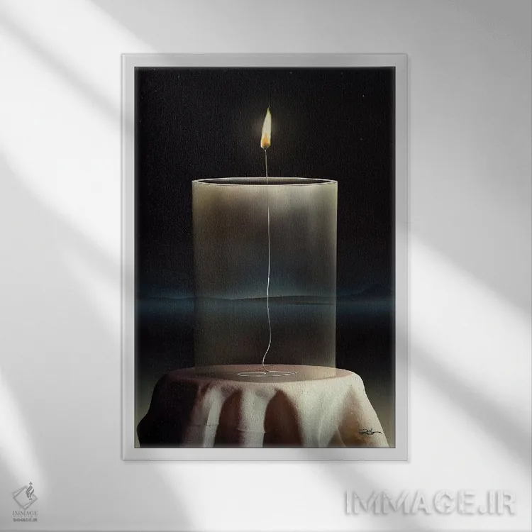 تابلو دکوراتیو شمع شیشه ای اثر مارسل کارام - نمای قابدار سفید
