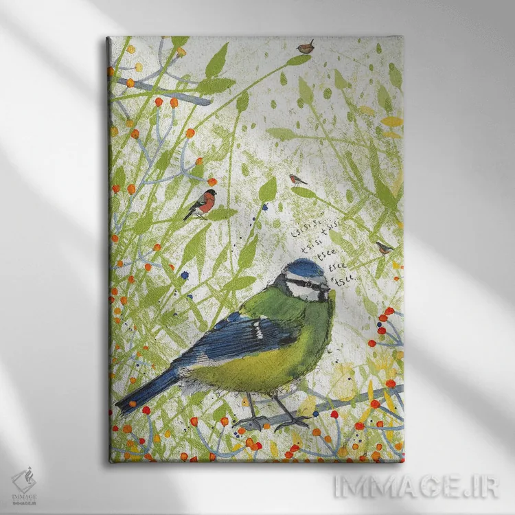 تابلو دکوراتیو مرغ آبی کوچک اثر میشل کمپل - نمای روبهرو روی دیوار