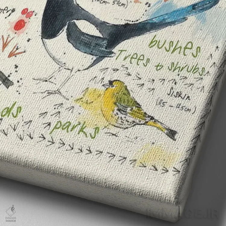 تابلو مدرن پرندگان در باغ شما ۱ اثر میشل کمپل - نمای نزدیک بافت بوم