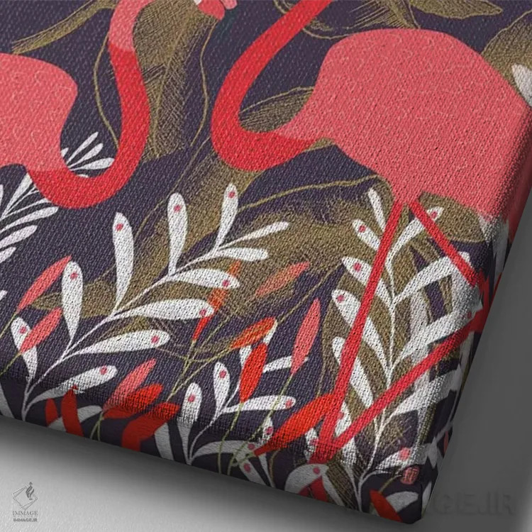 تابلو دکوراتیو عشق فلامینگوها اثر میشل کمپل - نمای نزدیک بافت بوم