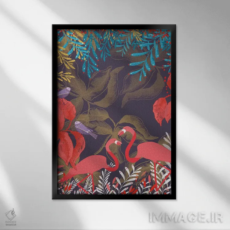 تابلو دکوراتیو عشق فلامینگوها اثر میشل کمپل - نمای قابدار مشکی