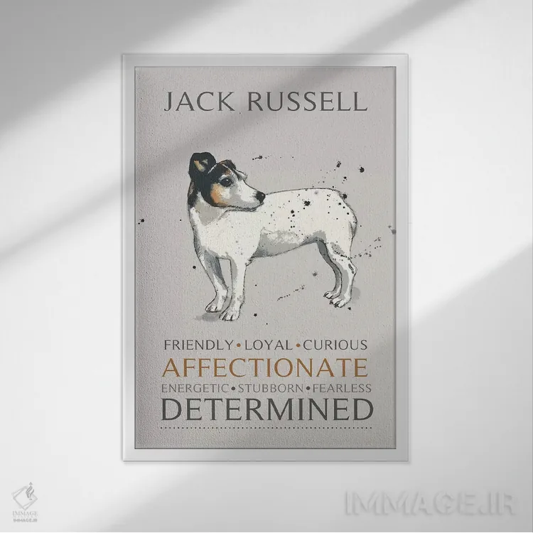 تابلو دکوراتیو جک راسل اثر میشل کمپل - نمای قابدار سفید