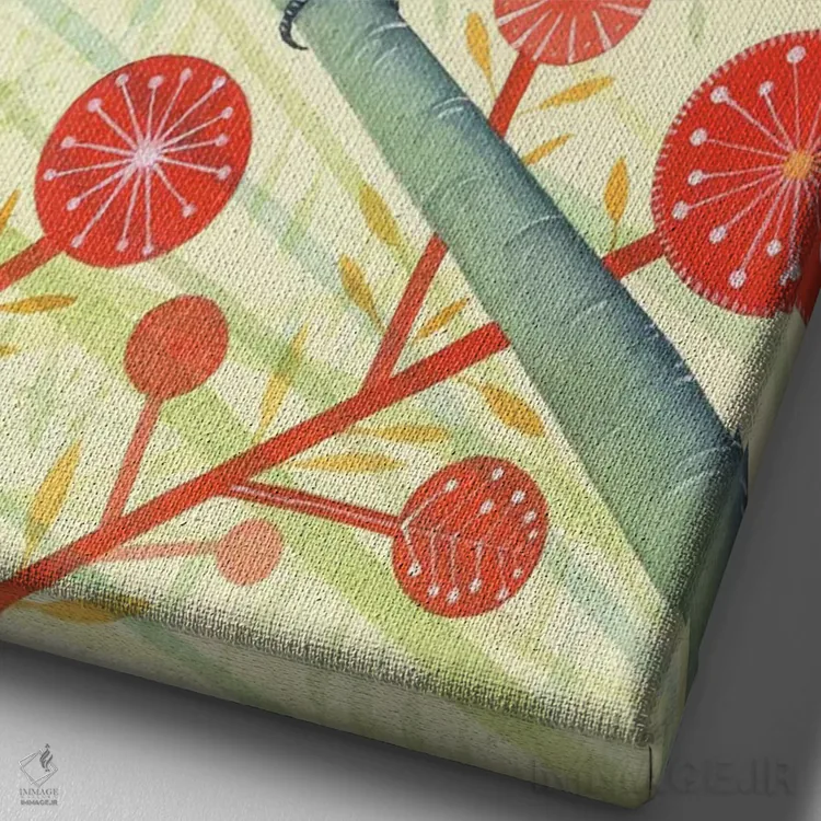 تابلو دکوراتیو عسل خوار سبز اثر میشل کمپل - نمای نزدیک بافت بوم