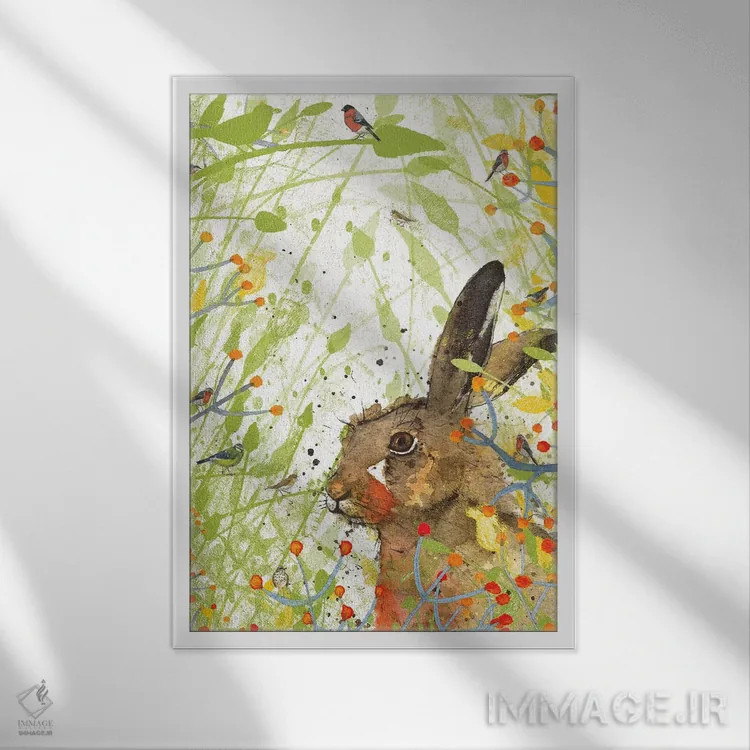 تابلو دکوراتیو خرگوش اثر میشل کمپل - نمای قابدار سفید
