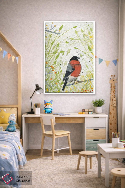 تابلو دکوراتیو فنچ سینه سرخ اثر میشل کمپل - D1W