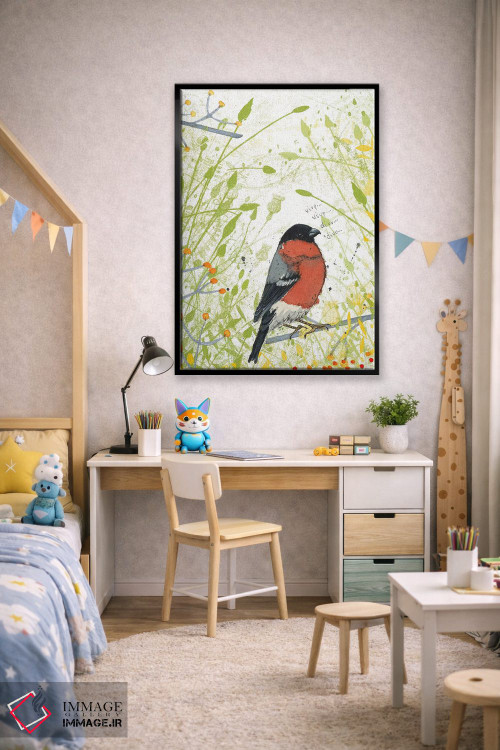 تابلو دکوراتیو فنچ سینه سرخ اثر میشل کمپل - D2B