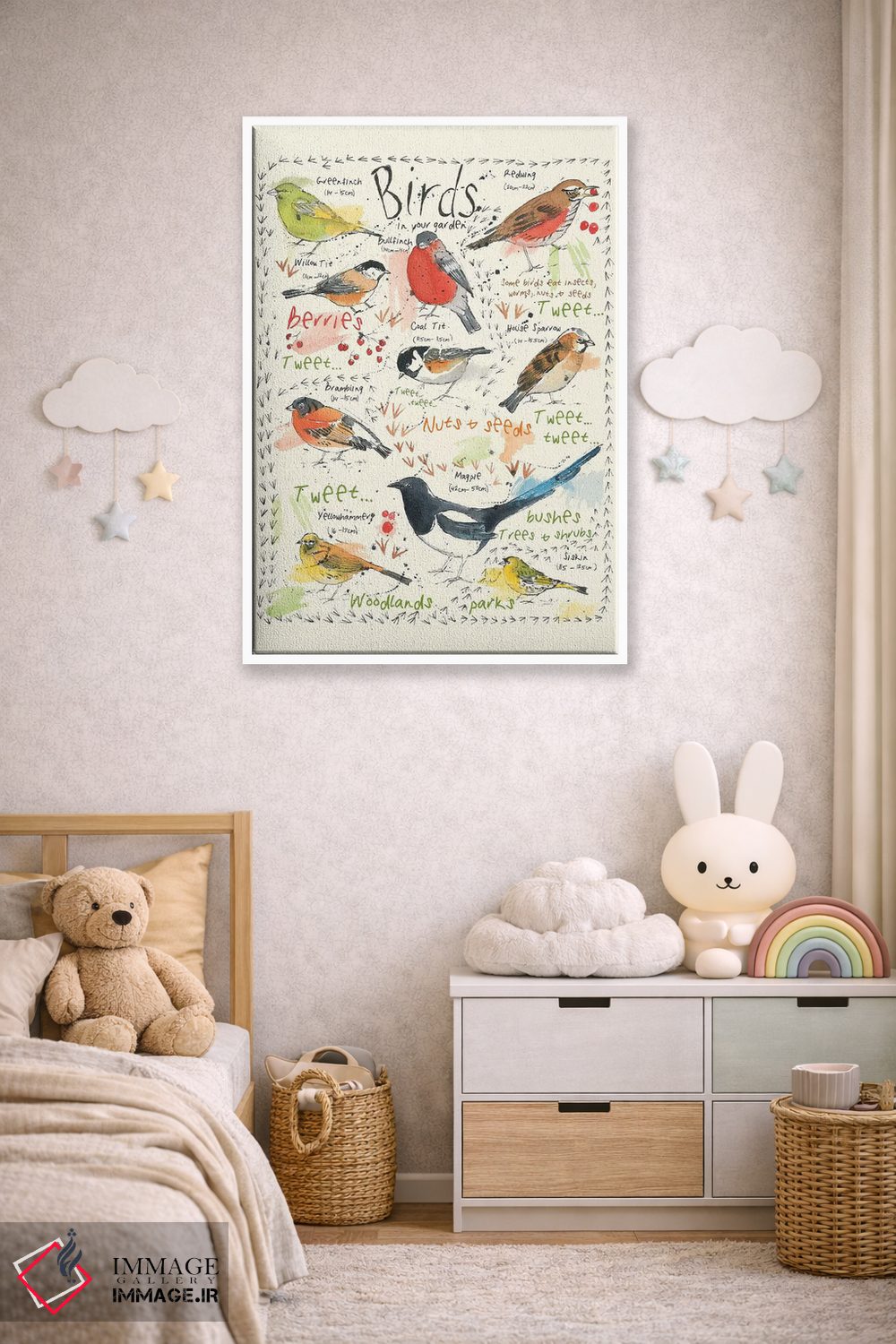 تابلو مدرن پرندگان در باغ شما ۱ اثر میشل کمپل - D6W