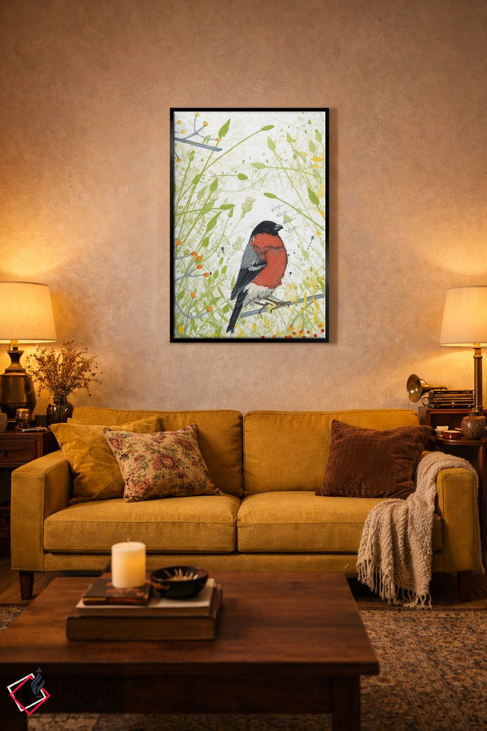 تابلو دکوراتیو فنچ سینه سرخ اثر میشل کمپل - D6B