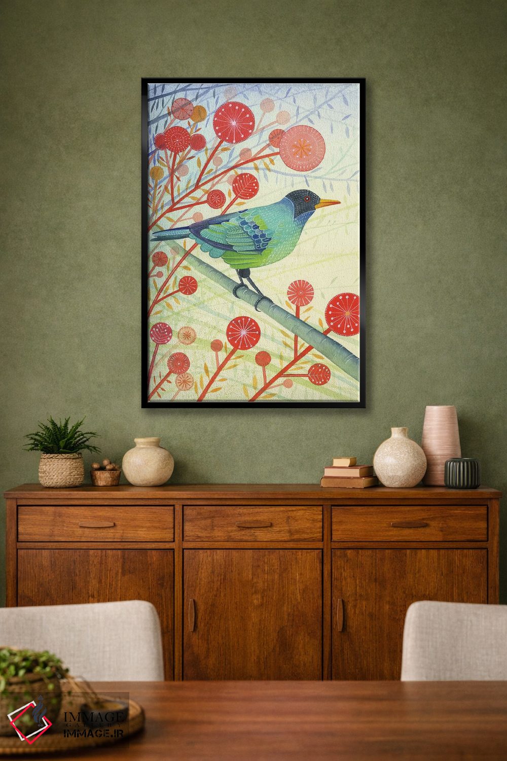 تابلو دکوراتیو عسل خوار سبز اثر میشل کمپل - D2B