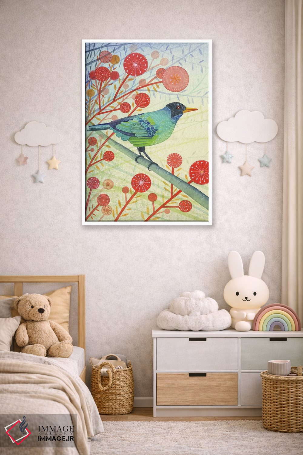 تابلو دکوراتیو عسل خوار سبز اثر میشل کمپل - D4W