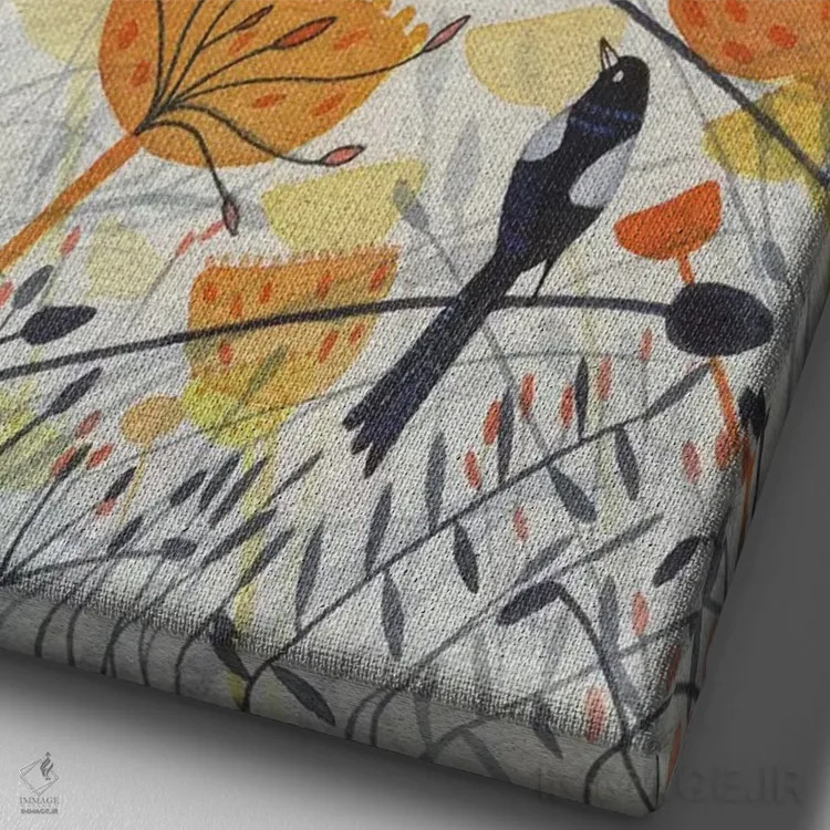 تابلو دکوراتیو سه زاغی و یک مرغ سیاه اثر میشل کمپل - نمای نزدیک بافت بوم